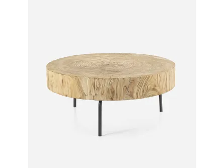 Tavolino Disco in legno massello di cedro profumato ricavato da una sezione trasversale di tronco con piedini in tubolare di ferro di Riva1920