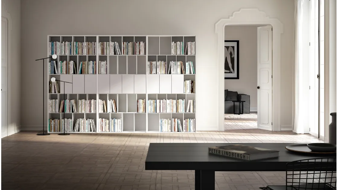 Libreria a muro Ateneo in laccato Bianco opaco di Capo d'Opera