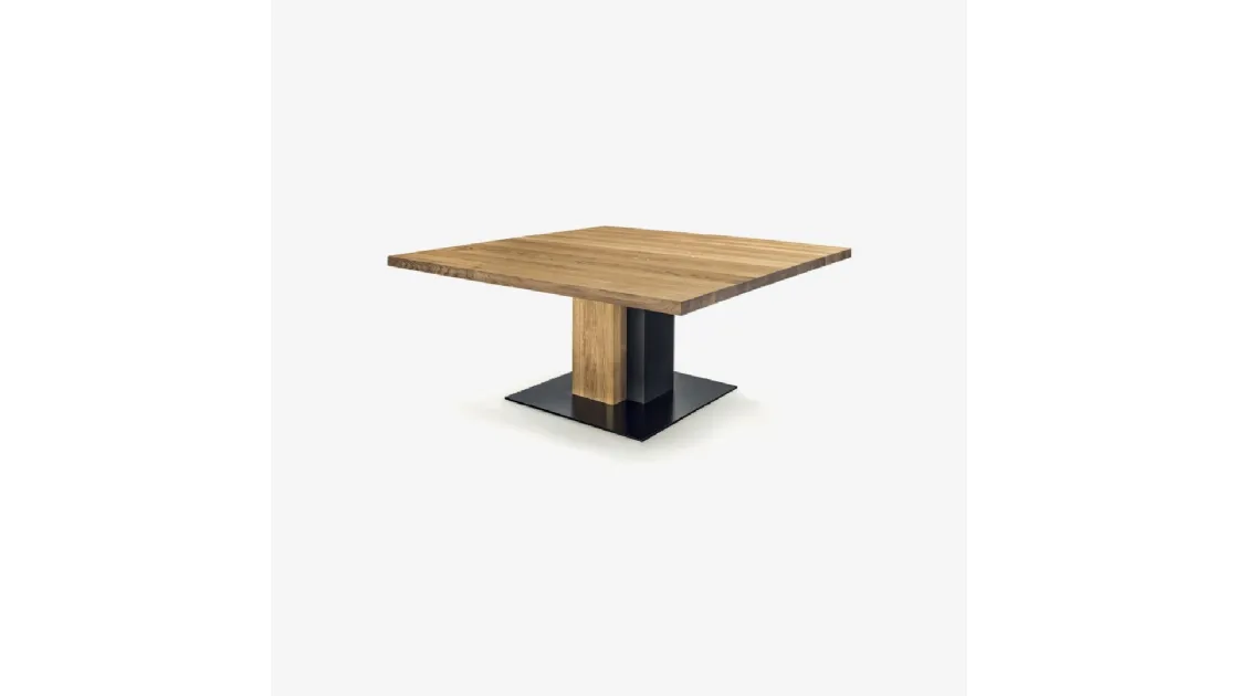 Tavolo quadrato Ombra Table in legno massello con base in legno e ferro di Riva1920