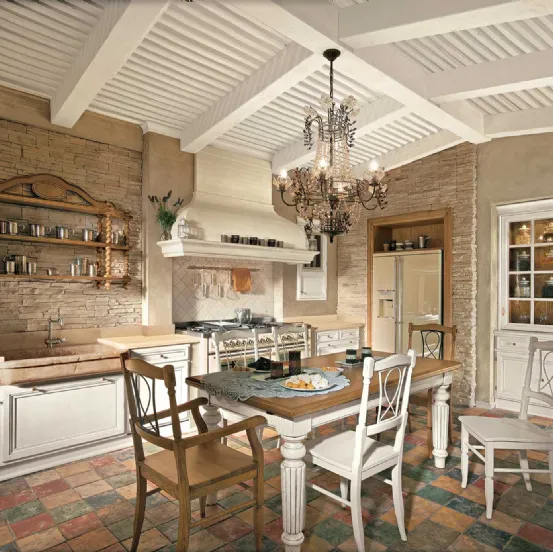 Cucina Classica lineare Old Style 3 in legno, marmo e pietra de L'Ottocento