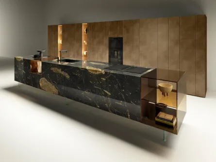 Cucina Design con isola 36e8 Glass 1921 in marmo di Lago