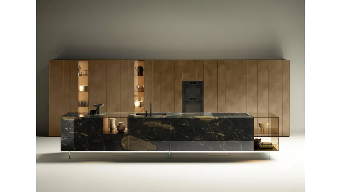 Cucina Design con isola 36e8 Glass 1921 in marmo di Lago