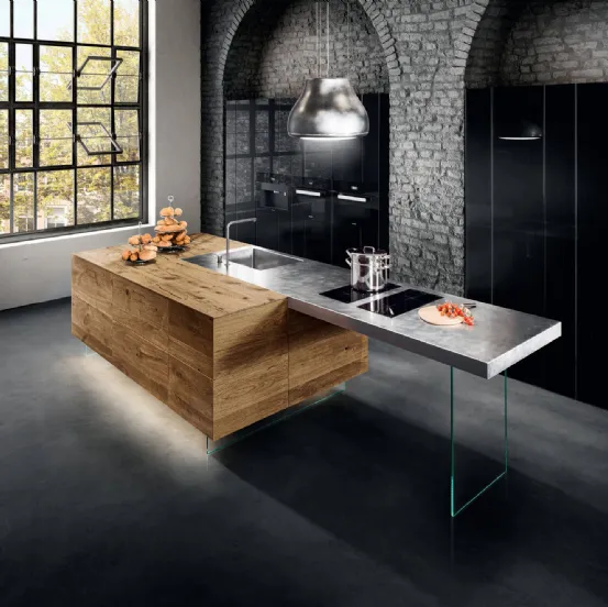 Cucina Design con isola in legno e acciaio 36e8 Wildwood 0353 di Lago