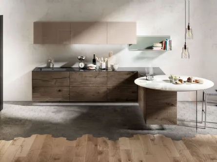 Cucina Design Air in legno con penisola in vetro con fuochi integrati di Lago