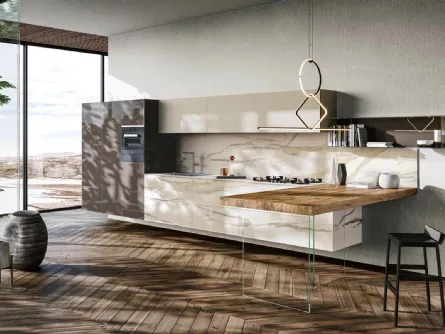 Cucina Design con penisola 36e8 Marble XGlass 1092 di Lago